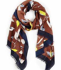 Printed Scarf, Brown Pop Leaf,Garden Birds,Green