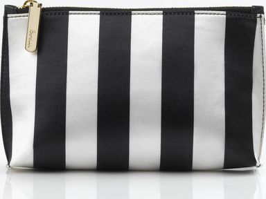 Boden Zip Top Pouch Black Ivory Stripe Satin Boden,