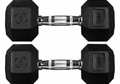 Body Revolution Hex Dumbbell Set (2 - 30kg) - Rubber Dumbbell Home Gym Equipment for Bodybuilding, Crossfit, Strength and Fitness Training by Body Revolution (10 kg set)