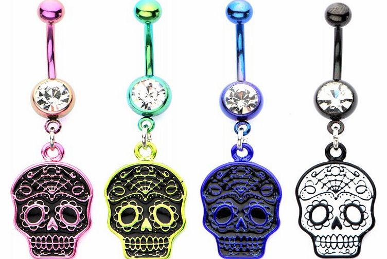 Sugar Skull Gem Navel Bar NT435SKULL-BL