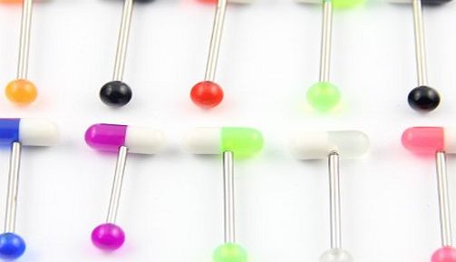 BODYA 316L Stainless Steel 14G 10pcs Assorted Random Color UV Pill Style Tongue Ring Nipple Bar Ear Stud Barbell