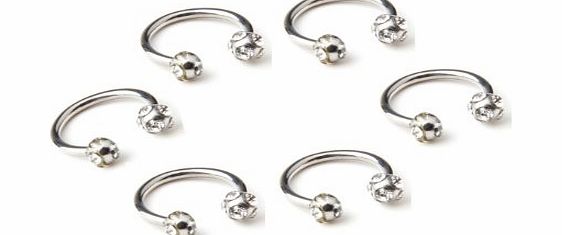 BODYA Lot of 6 Surgical Steel Crystal Circular Horseshoe Tragus Lip Eyebrow Ring Bar Piercing 16 Guage 1.2mm