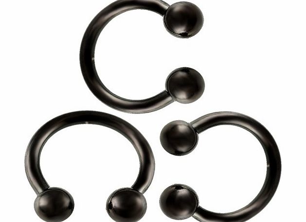 bodyjewelry 3Pcs 14g 14 gauge 1.6mm 3/8 10mm black color anodized steel circular barbell eyebrow bar lip tragus horseshoe rings AIAN Pierced Body Jewellery