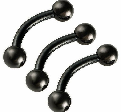 3Pcs 16g 16 gauge 1.2mm 1/4 6mm Black Anodized steel eyebrow lip ear tragus rings curved barbell bar AJFD Pierced Body Jewellery