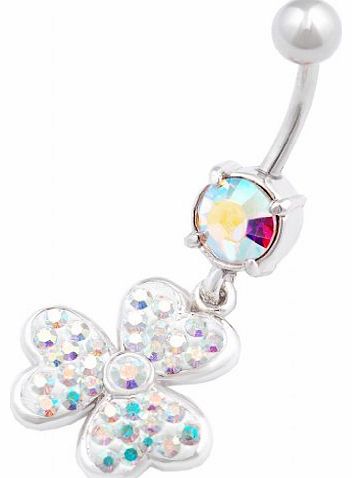 Flower 5 dangle navel belly button ring bar stud 14g cute stainless steel body piercing jewellery EANW