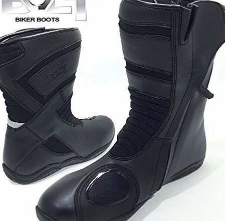 Bolt MOTORCYCLE MOTORBIKE BOLT R44 TOURING ROAD REINFORCED MEN WOMEN BOOTS BLACK (UK 10 / EU 44)