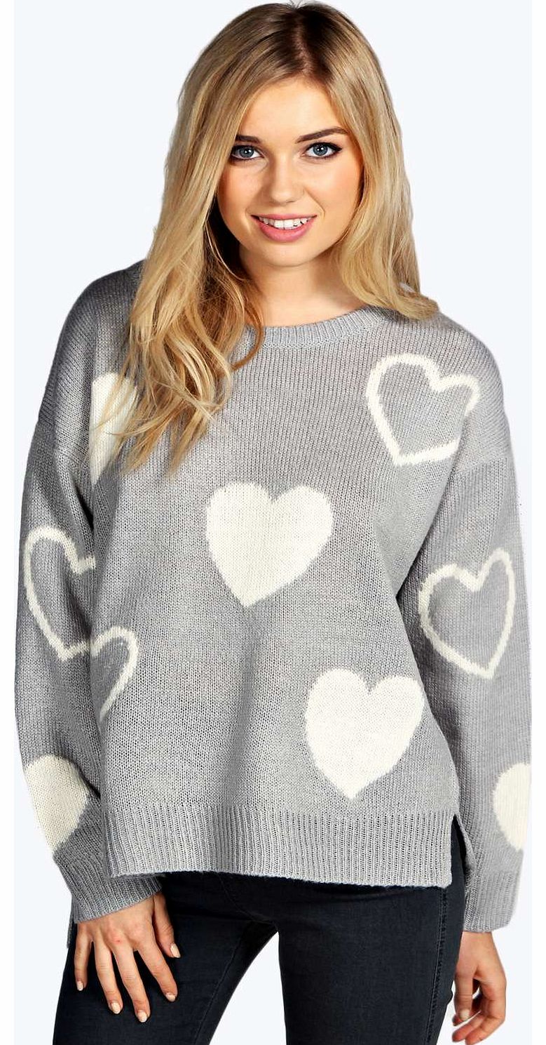 Abby Heart Soft Knit Jumper - silver azz14066