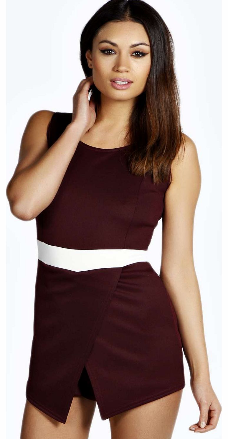 Alena Contrast Waistband Skort Playsuit - plum