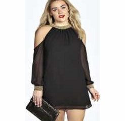 Alex Embellished Neckline Open Shoulder Dress -