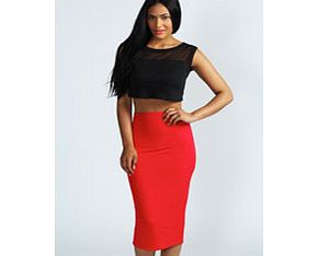 boohoo Alexis Midi Jersey Tube Skirt - red azz48300