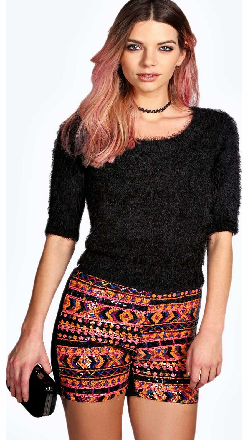 Alice Aztec Sequin Shorts - orange azz14478