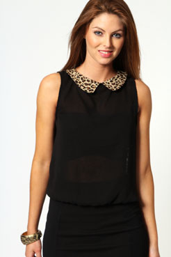 boohoo Alice Georgette Leopard Collar Blouse Female