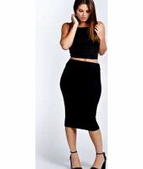 boohoo Allie Ribbed Bodycon Midi Skirt - black azz23239