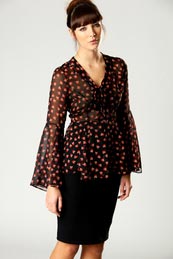 Boohoo Amber Heart Print Crinkle Chiffon Pussy Bow Blouse