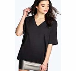 boohoo Amber Plain Woven V Neck Blouse - black azz20556