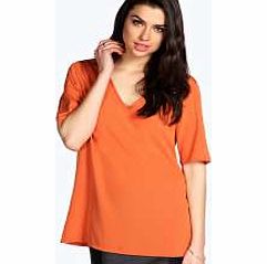 boohoo Amber Plain Woven V Neck Blouse - terracotta