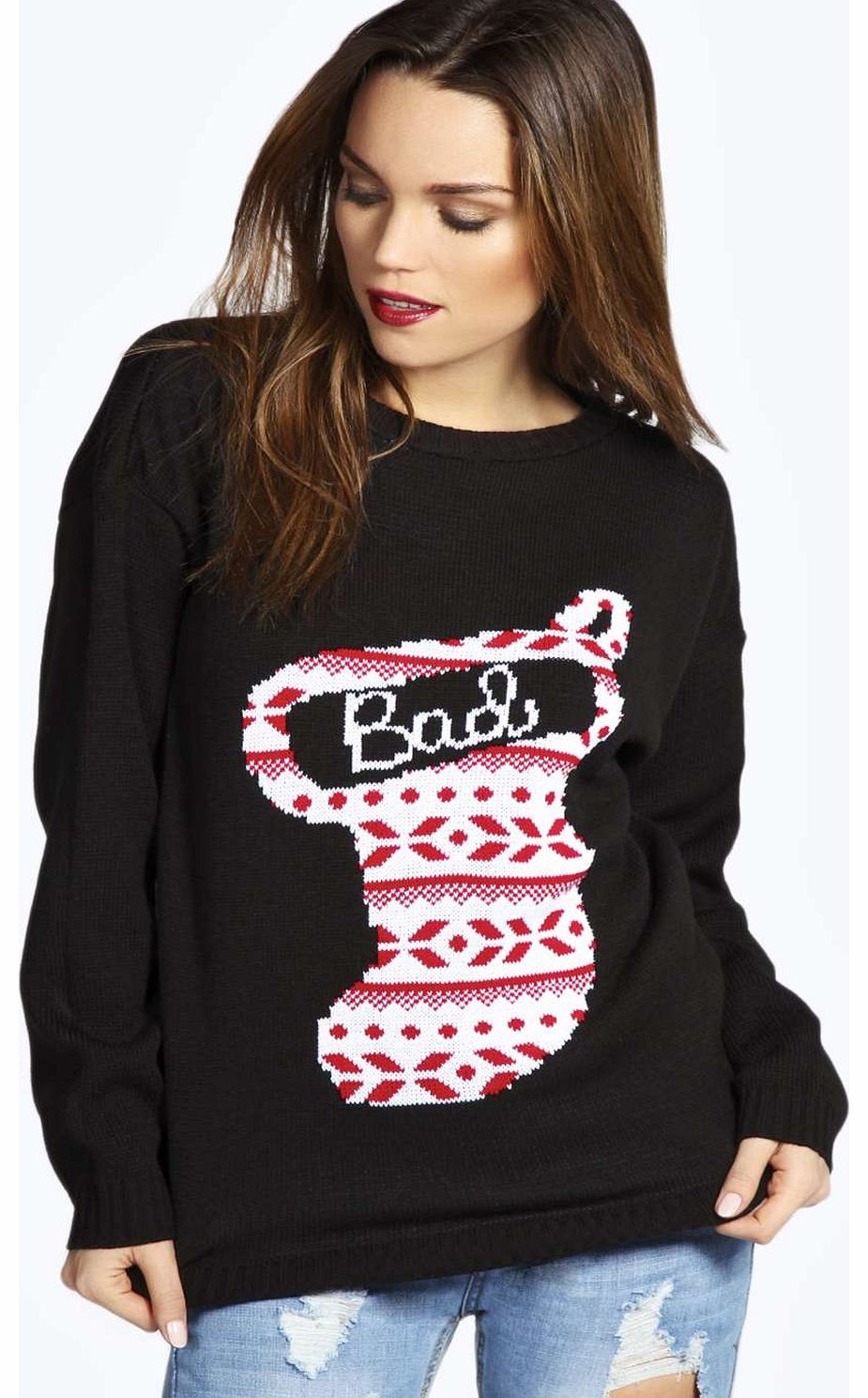 Amelia Bad Stocking Christmas Jumper - black