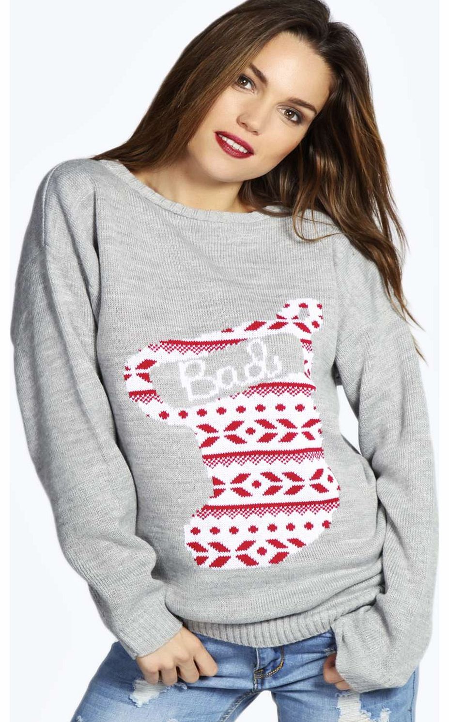 Amelia Bad Stocking Christmas Jumper - silver