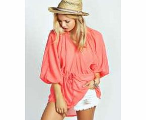 boohoo Amelia Chiffon Tie Waist Woven Blouse - coral