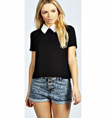 boohoo Amelia Contrast Collar Blouse - black azz34927