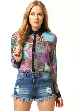 boohoo Amy Circle Spot Geo Print Chiffon Blouse Female