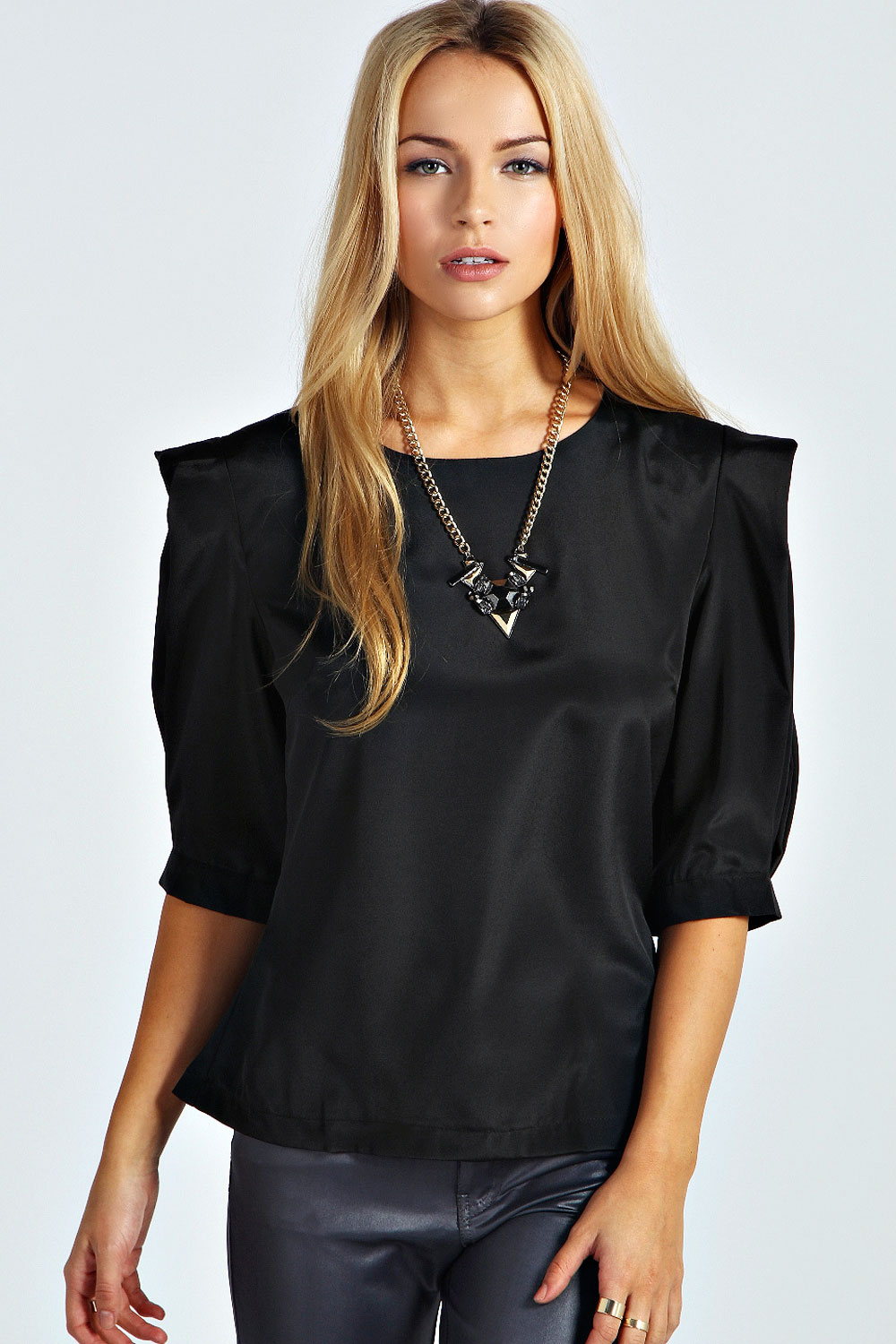 boohoo Amy Exaggerated Sleeve Blouse - black,