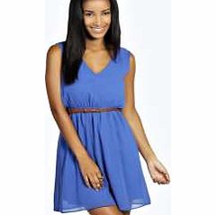 Amy V Front Sleeveless Skater Dress - cobalt