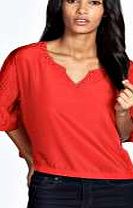 boohoo Angel Sleeve Studded V Neck Blouse - rust azz24350