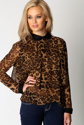 Boohoo Anna Cape Detail Leopard Blouse