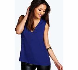 Anna Deep V Neck Sleeveless Tank - cobalt azz20284