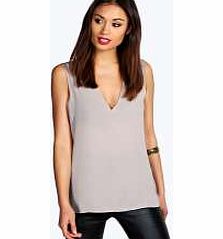 Anna Deep V Neck Sleeveless Tank - grey azz20284