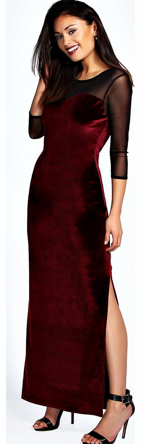 Arabella Mesh Sleeve Sweetheart Velvet Maxi