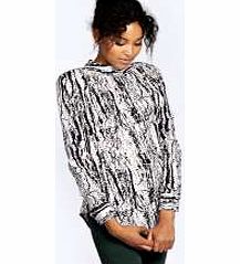 boohoo Ashley Sketchy Print High Neck Woven Blouse -