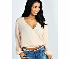 boohoo Azariah Wrap Front Chiffon Blouse - nude azz29957