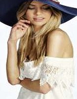 boohoo Bead Trim Straw Floppy Hat - navy azz10774