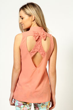 Betsy Chiffon Lace Bow Back Blouse Female