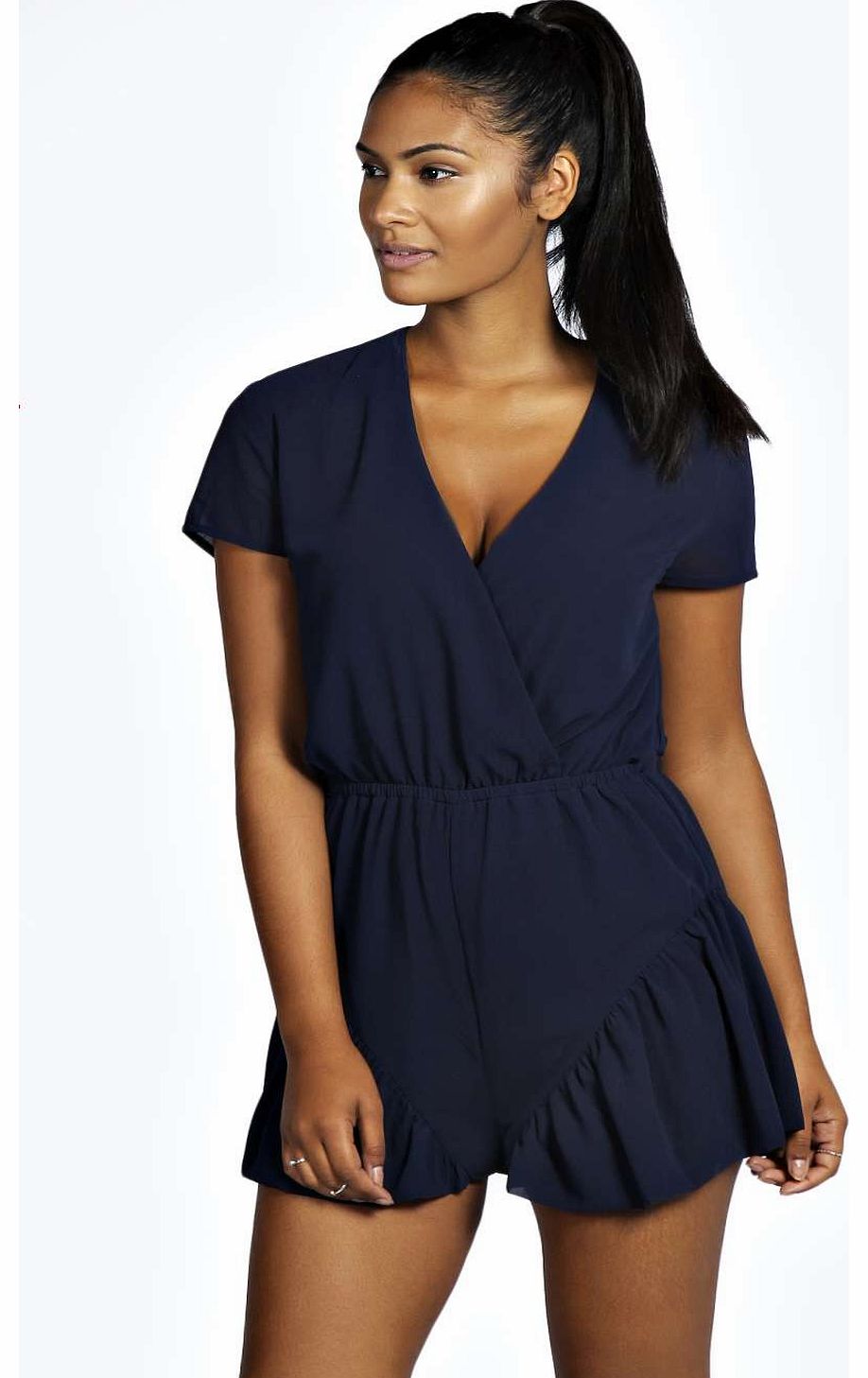 Blake Chiffon Frill Hem Playsuit - navy azz19268