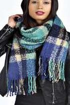 boohoo Boucle Check Oversized Tartan Scarf - blue