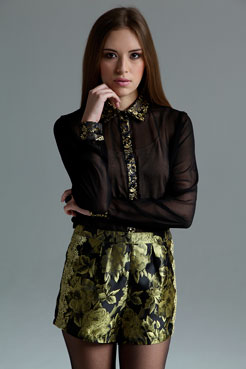 Boutique Ebony Brocade Trim Chiffon Blouse Female