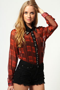 Brooke Jewel + Spike Red Check Blouse Female