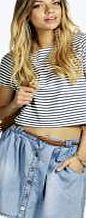 boohoo Button Front Belted Skater Skirt - blue azz03681