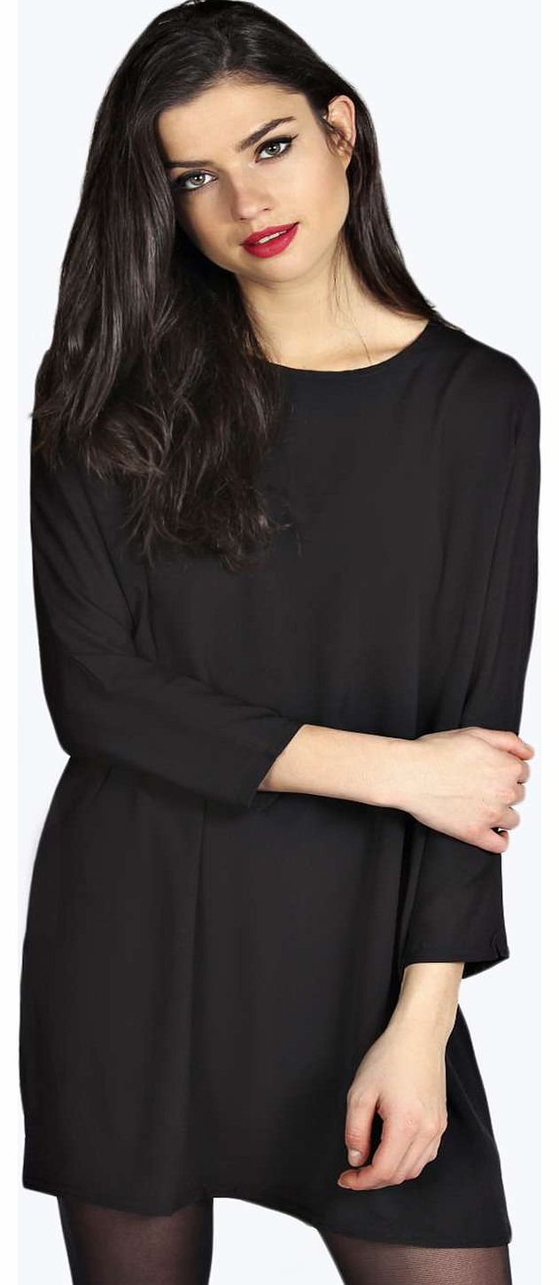 Candy Woven Oversized Shift Dress - black azz17618