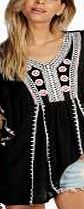 boohoo Cape Sleeve Embroidered Blouse - black azz16383