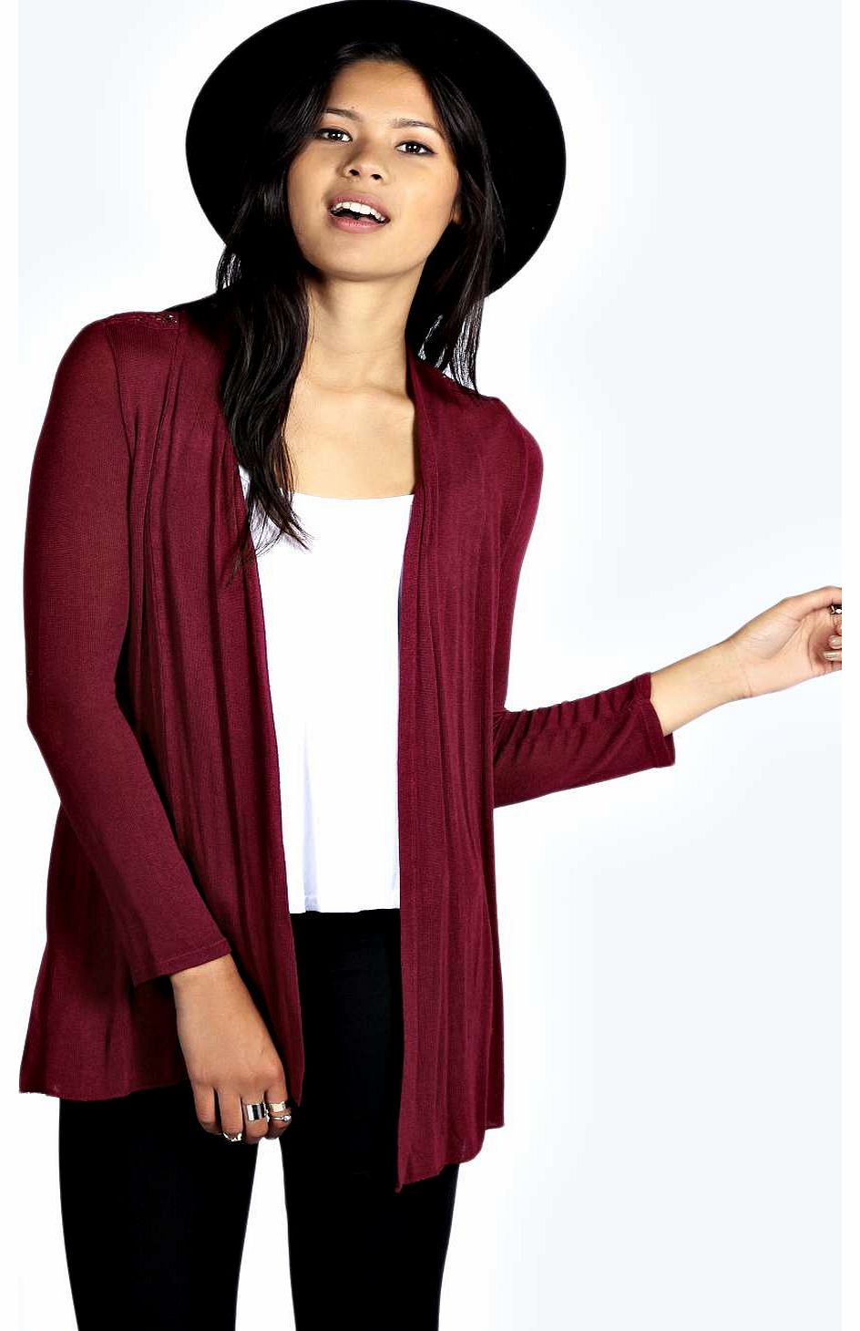 Carly Crochet Back Cardigan - burgundy azz18612