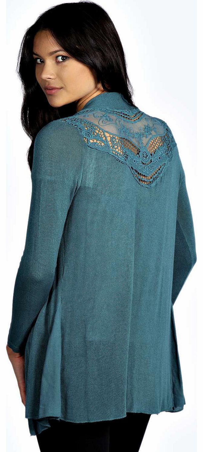 Carly Crochet Back Cardigan - teal azz18612