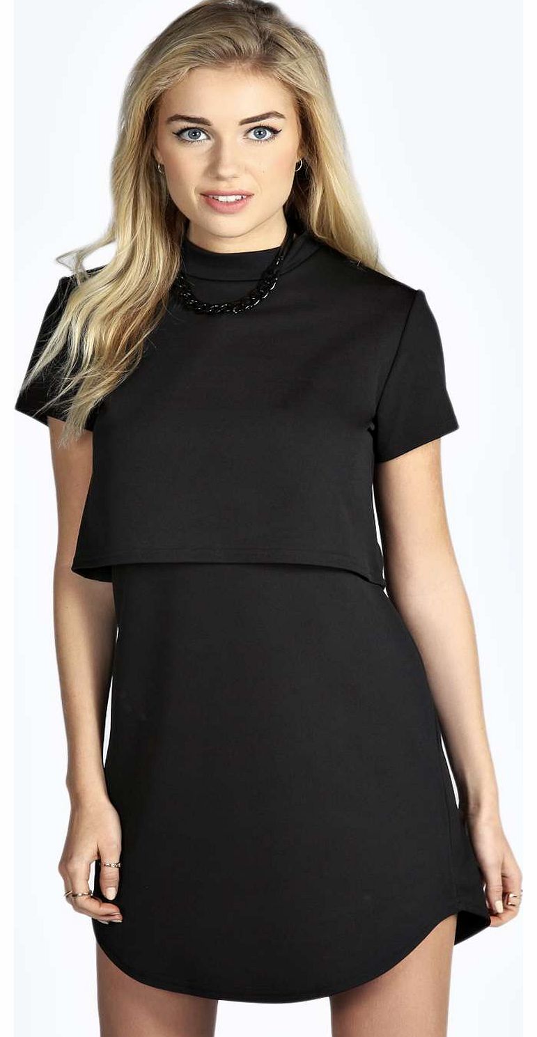 Caroline Double Layer Shift Dress - black azz17721