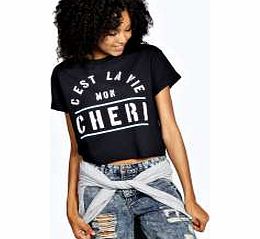 Caroline Slogan Crop Tee - black azz20280