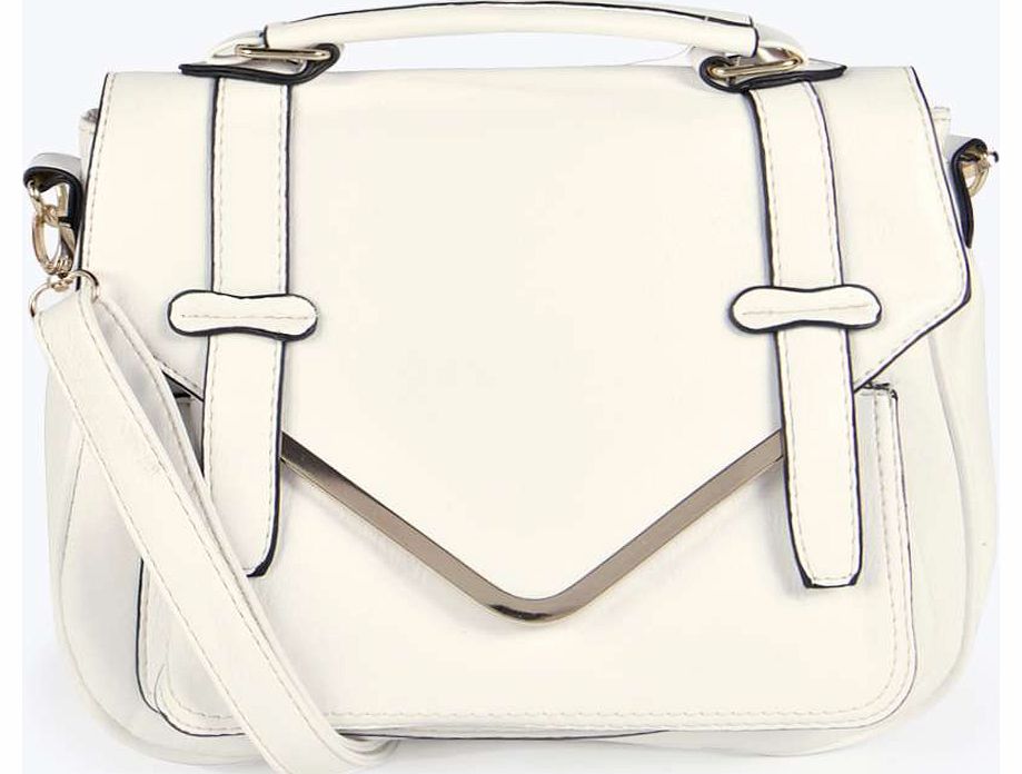 boohoo Cassie Metal Trim Satchel Cross Body Bag - white