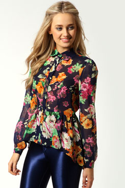 boohoo Catrin Floral Chiffon Peplum Blouse Female