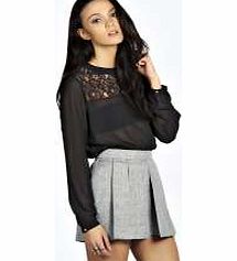 boohoo Charlotte Lace Panel Long Sleeve Blouse - black